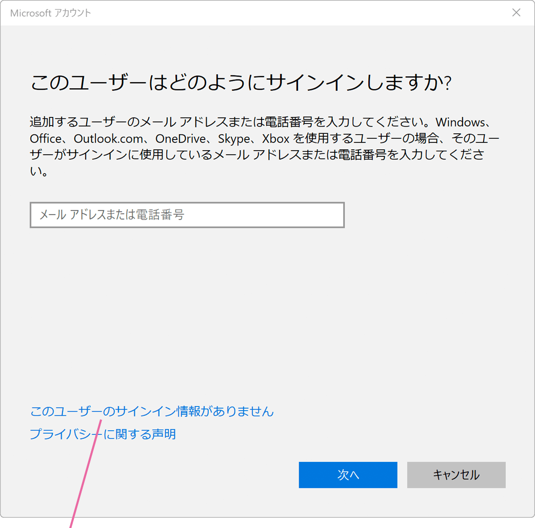 Microsoftアカウント画面