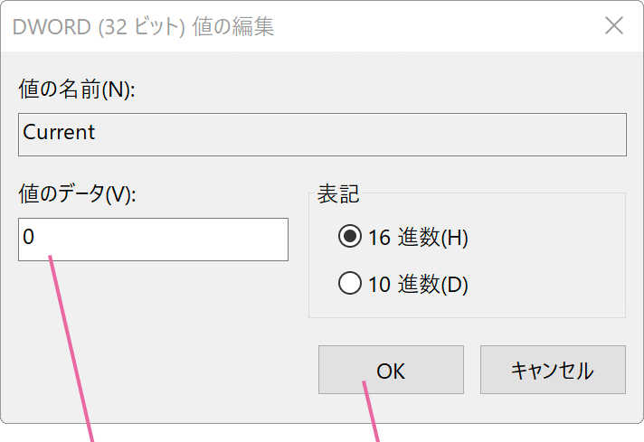 値の編集画面