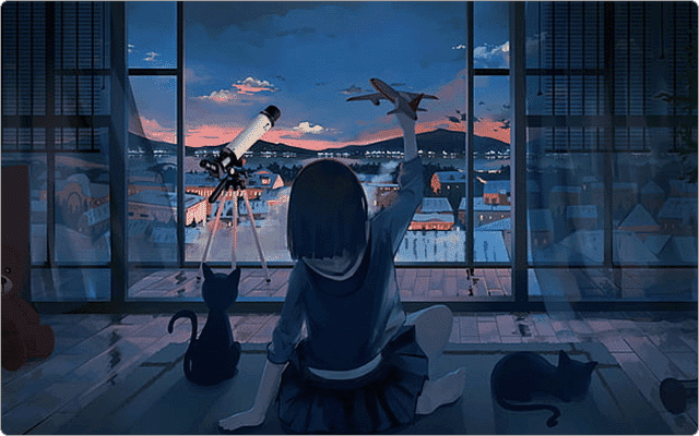 Windowsの高画質壁紙：窓辺に座る女の子と猫の壁紙