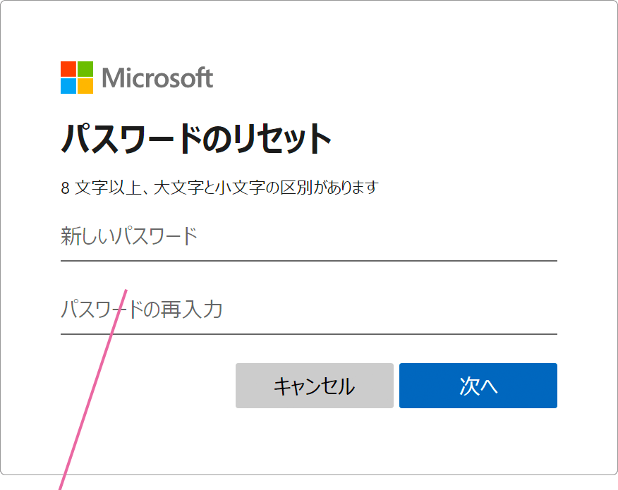 パスワードのリセット画面