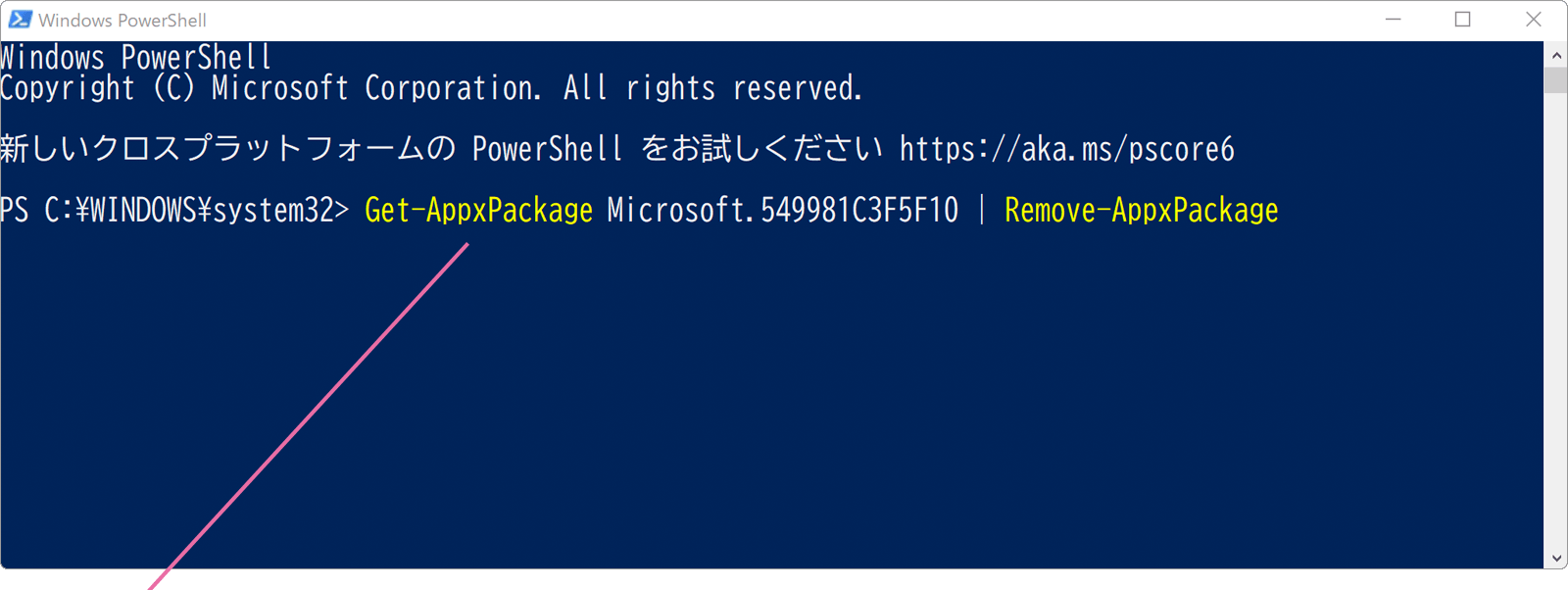 コマンドを入力してEnterキーを押す