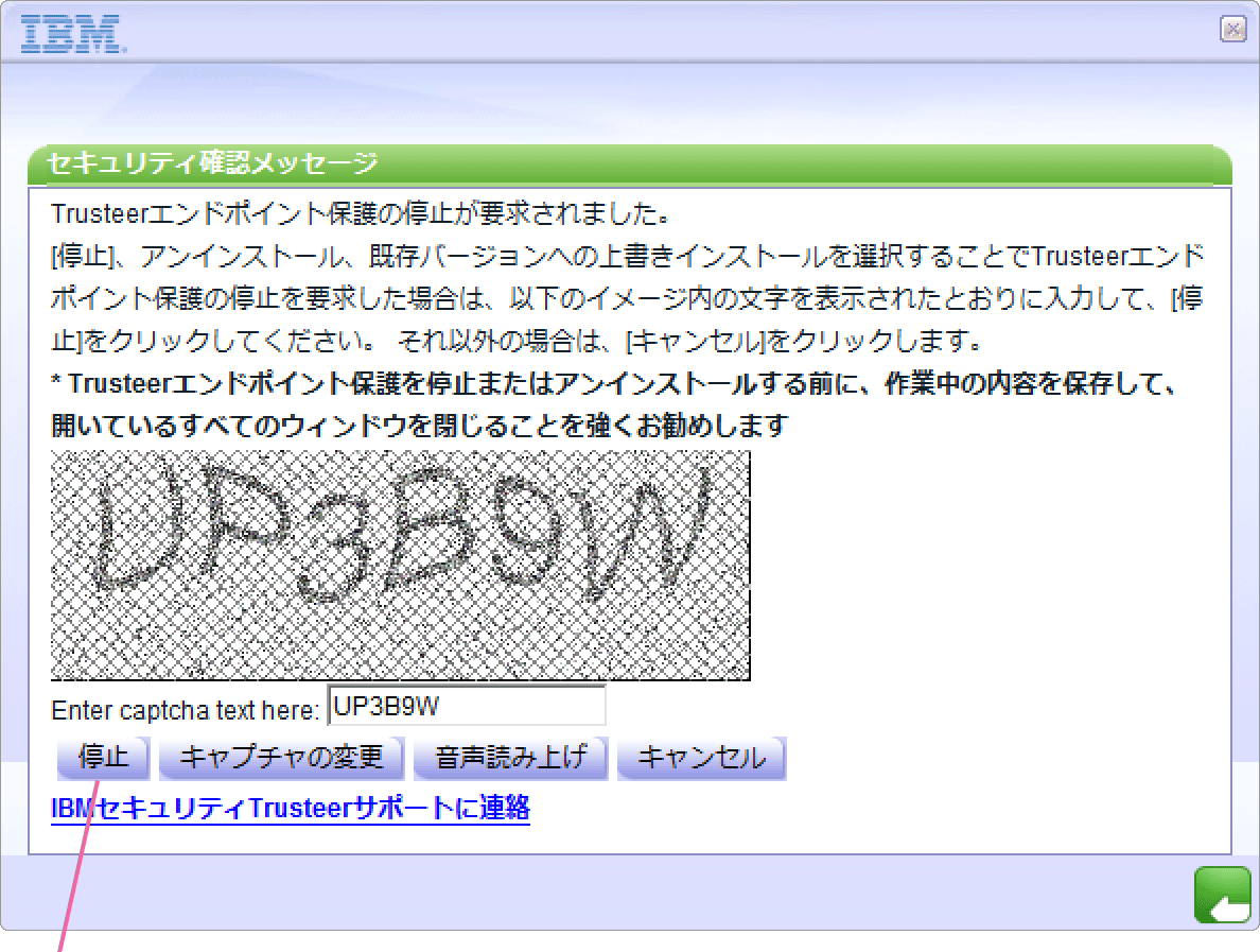 セキュリティ確認画面