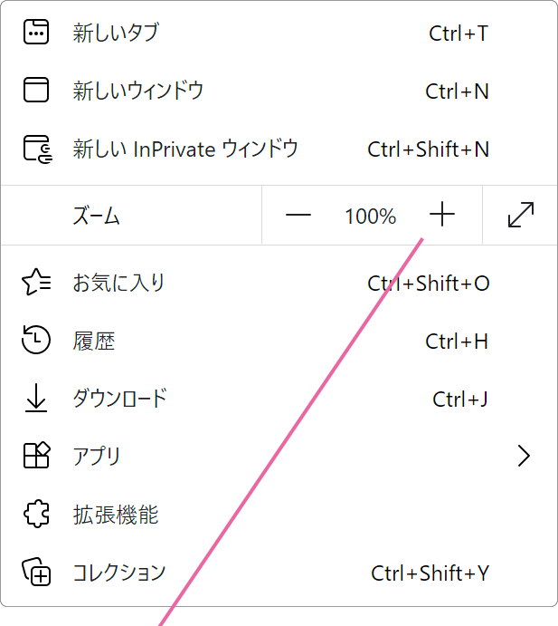 設定などメニューから拡大を選択