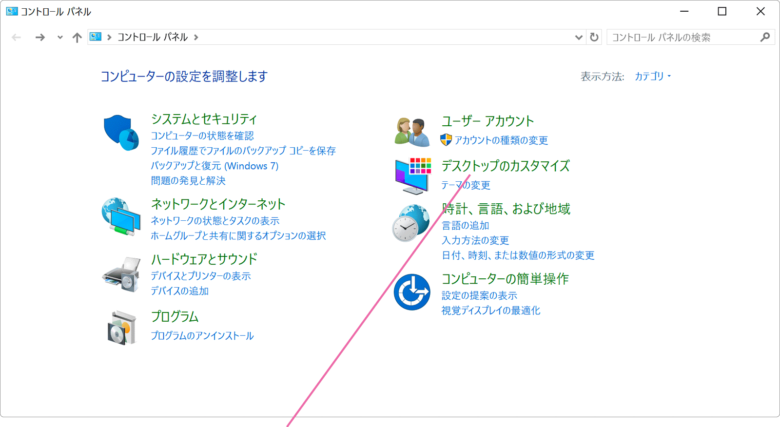 コントロールパネル画面