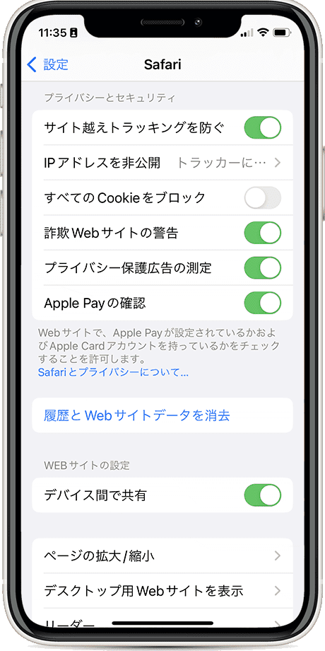 Safariのプライバシーとセキュリティ設定