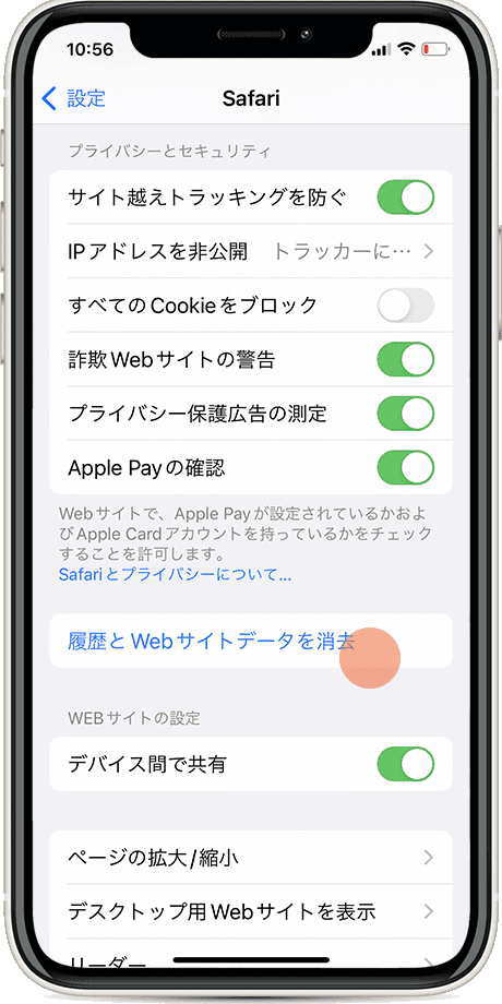 iPhone Safari キャッシュクリア すべて削除3