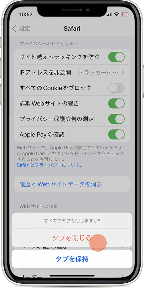 iPhone Safari キャッシュクリア すべて削除5