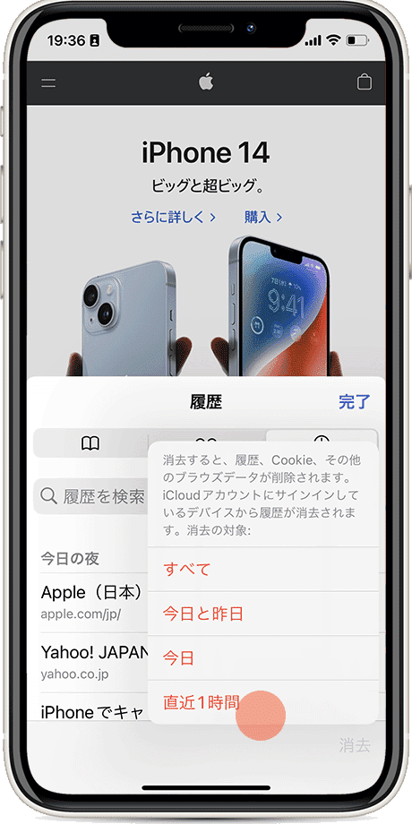 iPhone Safari キャッシュクリア 期間を指定して削除5