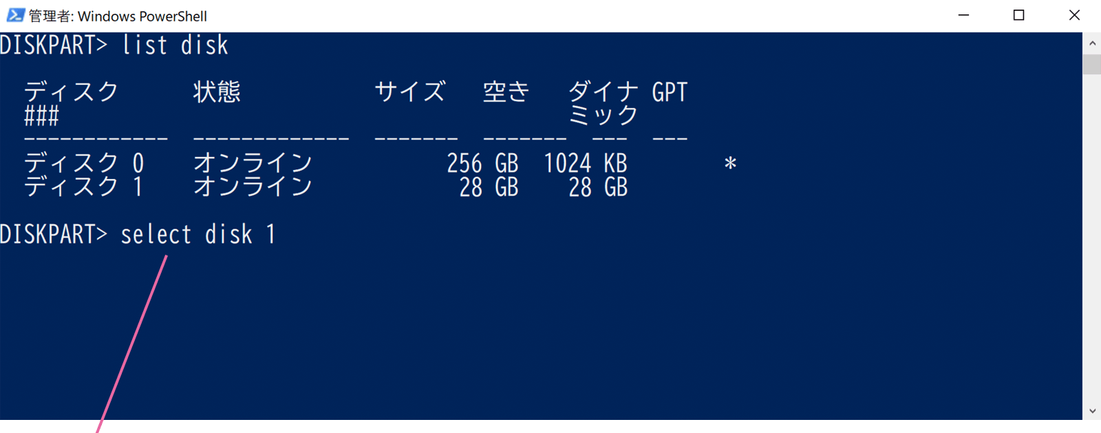 コマンドを入力してEnter