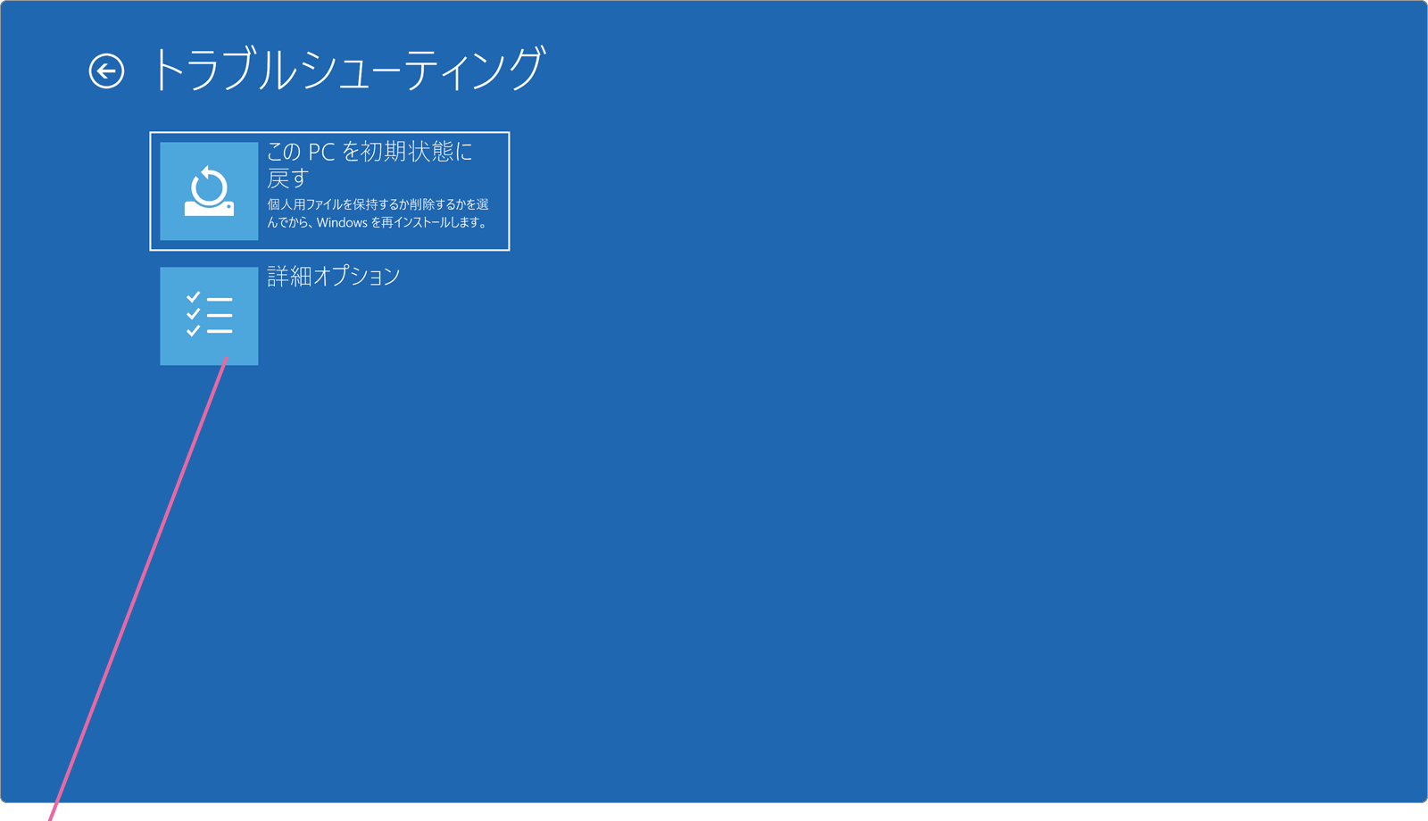 トラブルシューティング画面