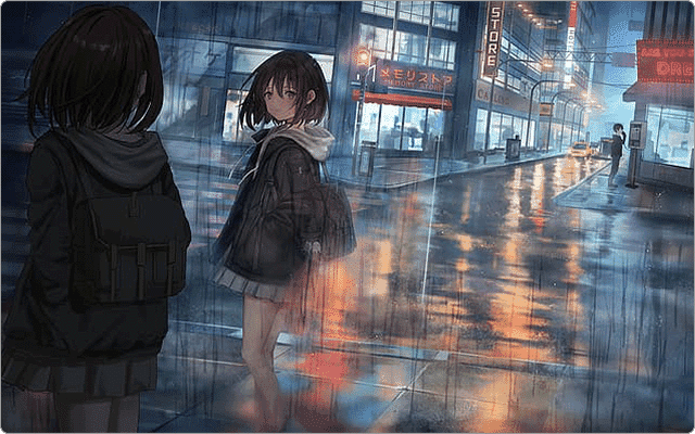 Windowsの高画質壁紙：雨の夜に佇む女の子