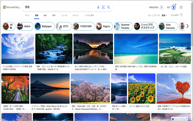 Windowsの高画質壁紙：Bingの画像検索