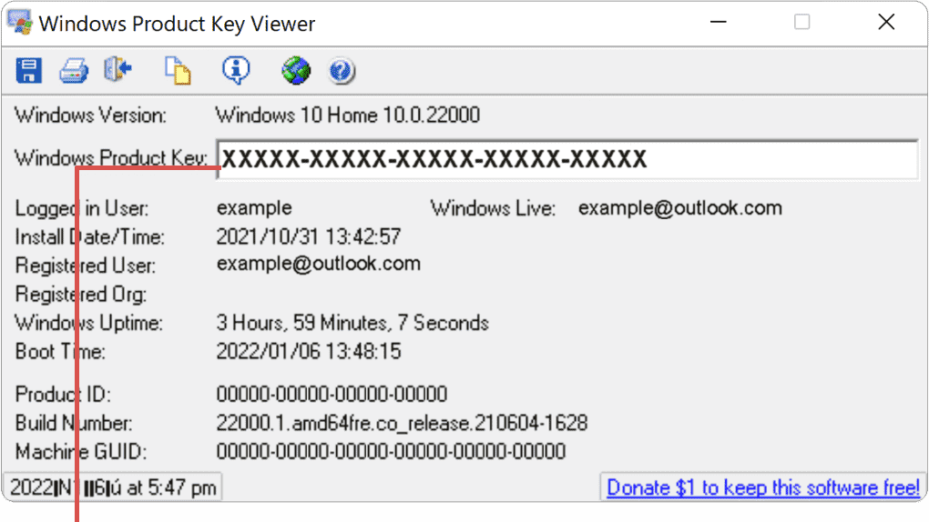 Windowsのプロダクトキーを確認：プロダクトキーが表示されました