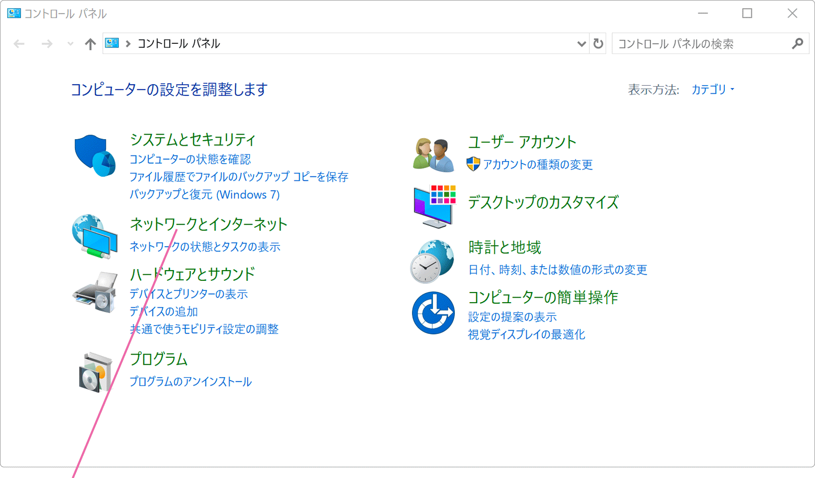 コントロールパネル画面